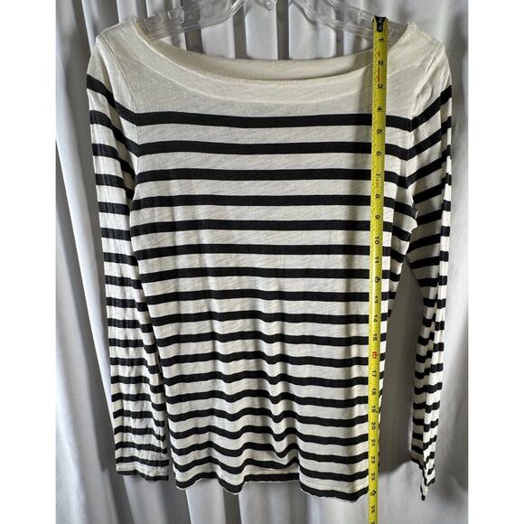 Ann Taylor LOFT Boatneck Long Sleeves Striped T-Shirt, Black/Ivory, Sz: M, 73-26 - Picture 4 of 14